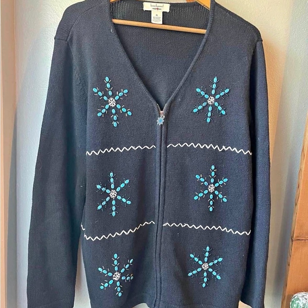 Coldwater Creek Black Cardigan with Turquoise Accents